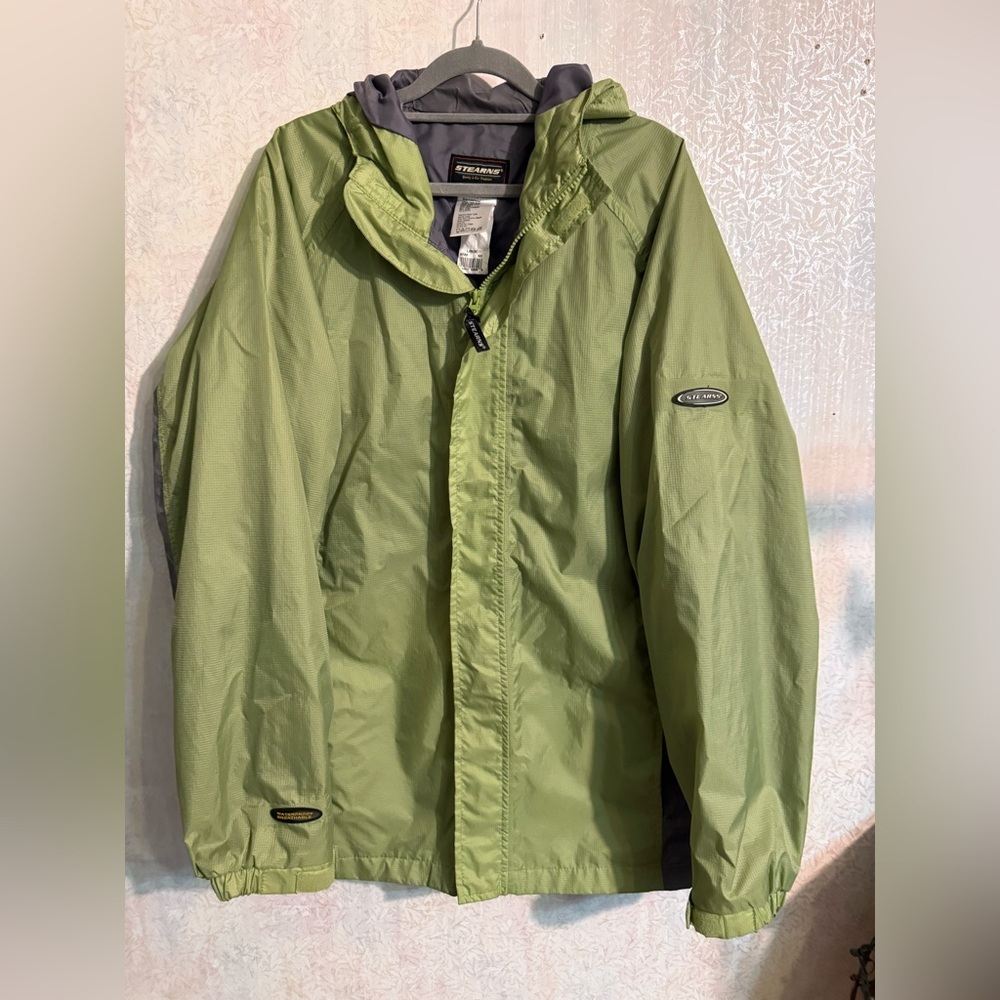 Stearns Dry Wear Green Full Zip Long Sleeve Rain Coat Hoodie Jacket Adult Lg